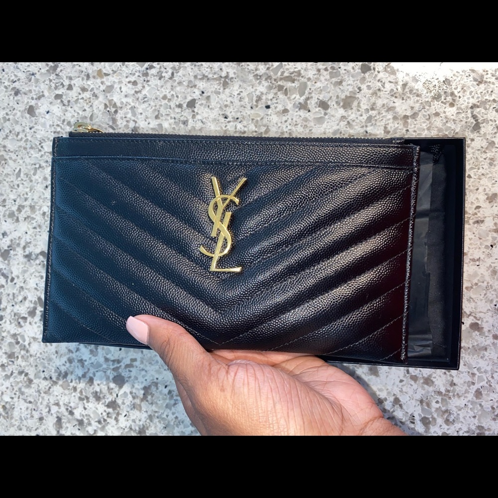 Saint Laurent Leather Zip Bill Pouch